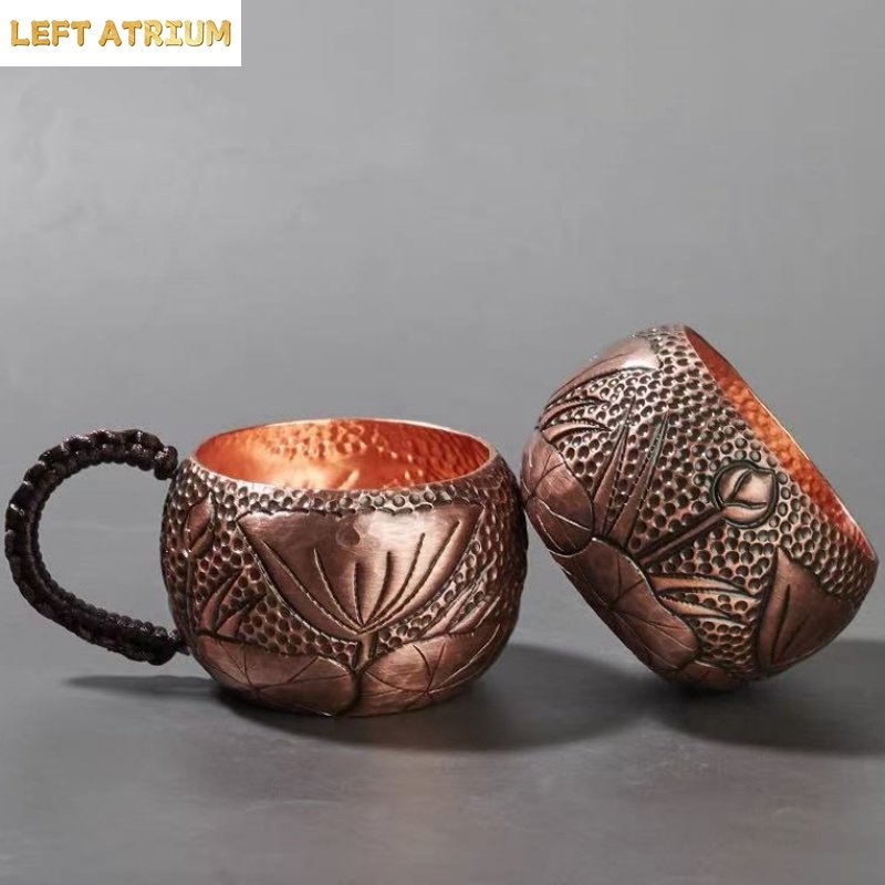 Mule Copper Mug - 純銅製コーヒーマグ、手彫り花柄織りハンドル付き100mlモスクワミュールタンブラーマグ、ヴィンテージティーウォーターカップ