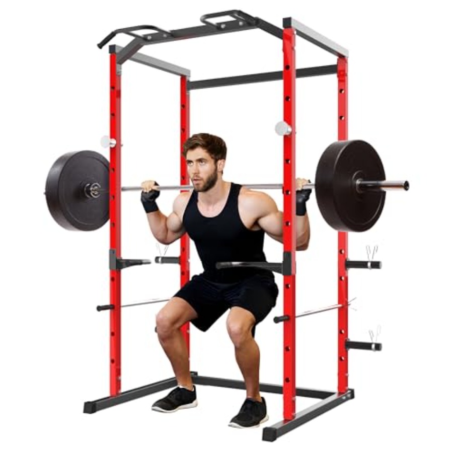 Home Bar And Gym - ヘビーデューティーパワーケージ（プルアップバー付き）1100LB耐荷重シティスクワットラック、ホームジム筋力トレーニング用、調整可能なJフック安全バー付き