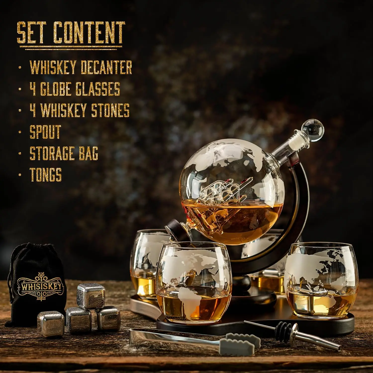 Decanter Globe Set - Nancihui-クリエイティブガラスデカンター、ボトルガラスボトル、ワインディスペンサー、オフィス、リビングルーム、バーグローブ装飾品、4カップセット