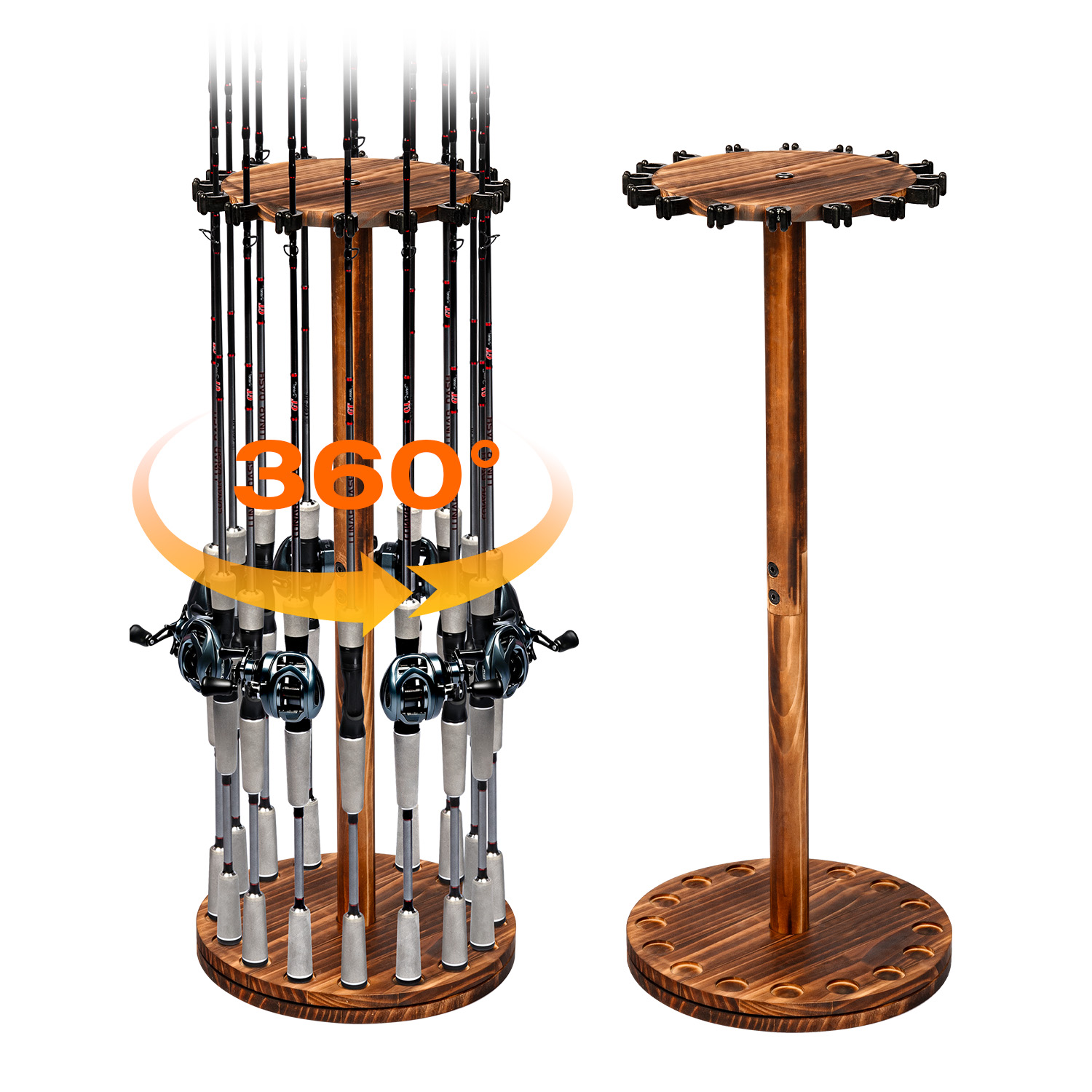 Home Bar Stand - 丸型炭化木材製釣り竿ホルダー回転式ディスプレイスタンド釣り竿用収納ラック家庭用ショップオーガナイザー