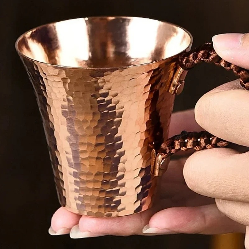 Mule Copper Mug - ヴィンテージ純銅マグ、手作りハンマーテクスチャ織りハンドル朝食ミュールミルクビールコーヒー170mlカップ、ティータンブラー食器