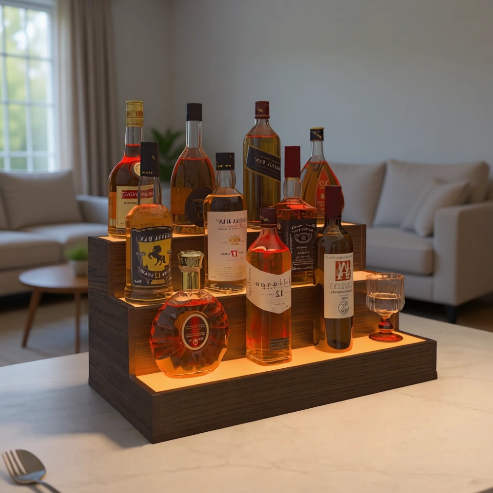 Home Bar Shelf - ホームバー用LEDボトルディスプレイ棚 | ウイスキースタンド、オーガナイザー、ボトルテーブルシェルフ