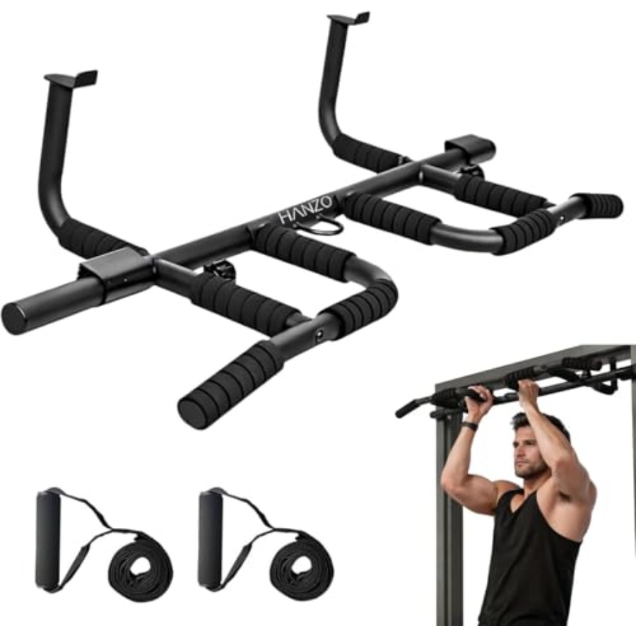 Home Bar And Gym - ドア枠懸垂バー セット サスペンションストラップ付き マルチグリップ チンニングバー ホームジム用