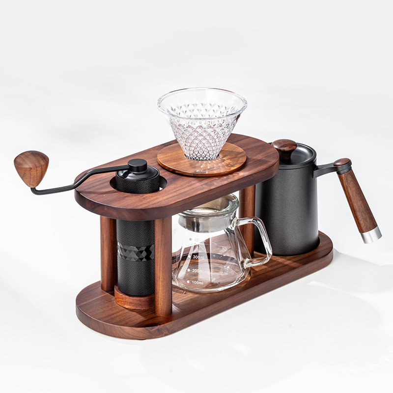 Home Bar Stand - ガラス製コーヒーサーバー、プアオーバーコーヒーセット、木製ドリップスタンド、収納ラック、手淹れコーヒー用具セット（家庭用バー向け）