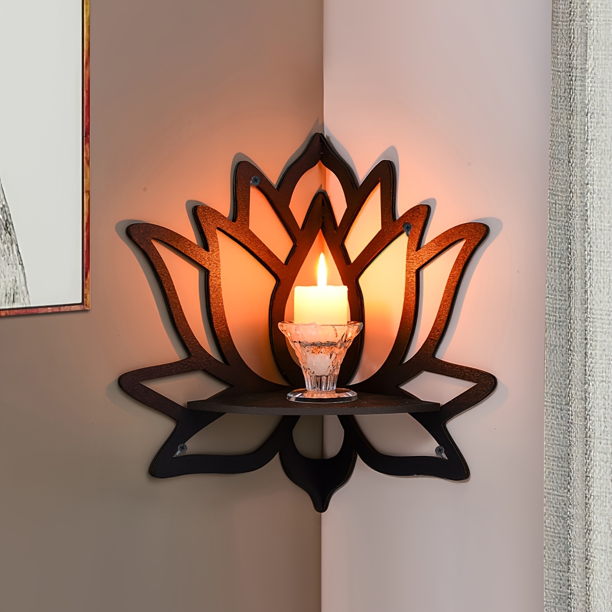 Home Bar Shelf - 蓮の花の形をしたフローティングシェルフ、中空フラワーウォールマウントコーナーシェルフ、寝室やリビングルーム用の装飾的な壁掛けディスプレイラック