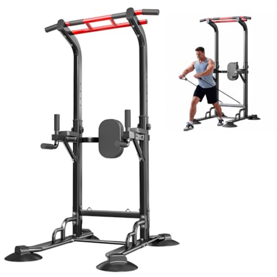 Home Bar And Gym - ホームジム懸垂バー：スチール製ブラック12段階調整可能多機能ディップ＆懸垂ステーション（筋力トレーニング用）