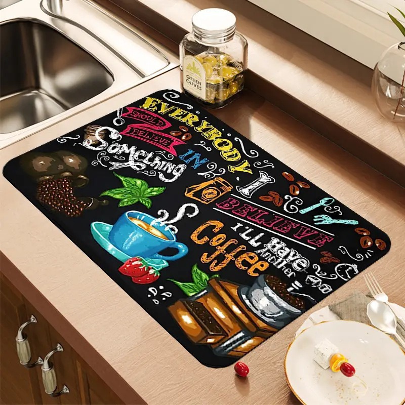 クリエイティブコーヒープリントキッチン乾燥マットソフトゴム製 - Bar Mat Rubber のレビューと価格