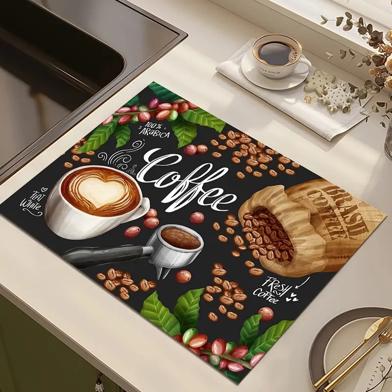 クリエイティブコーヒープリントキッチン乾燥マットソフトゴム製 - Bar Mat Rubber のレビューと価格