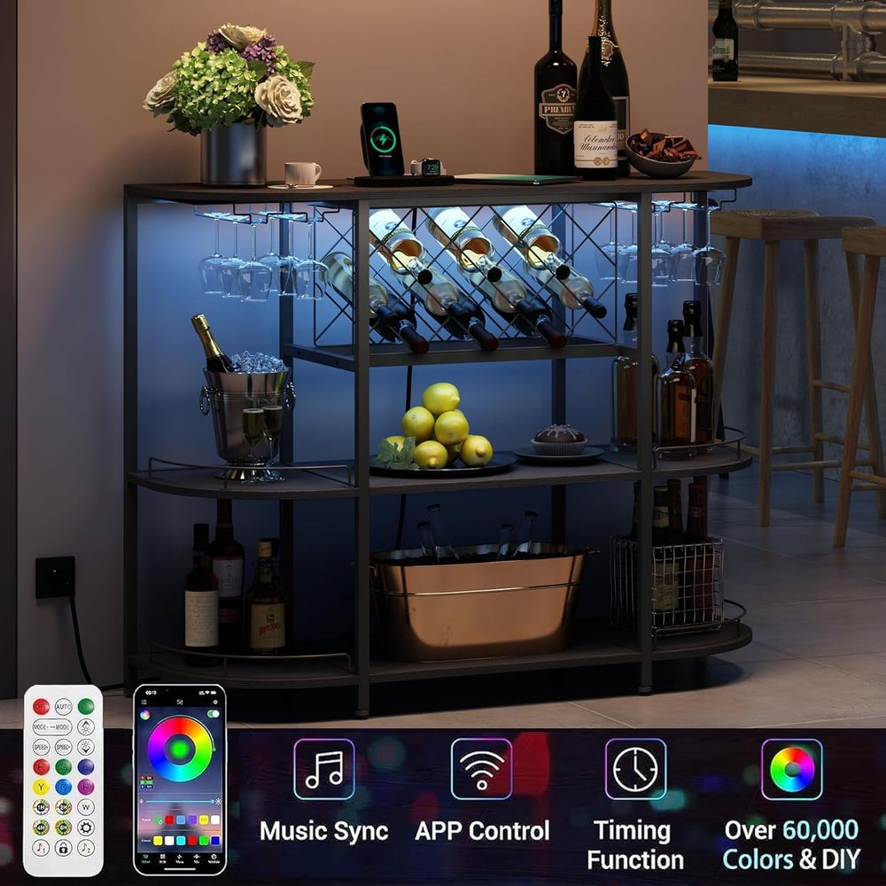 黒色の3段コーヒーテーブル、ワインラック、電源コンセント、L - Home Bar And Kitchen のレビューと価格