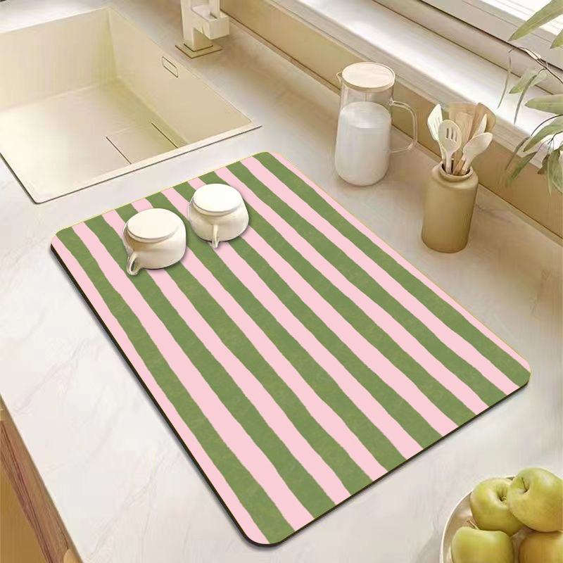 美的ピンクグリーンストライプキッチンカウンターマット装飾食器 - Bar Mat Rubber のレビューと価格