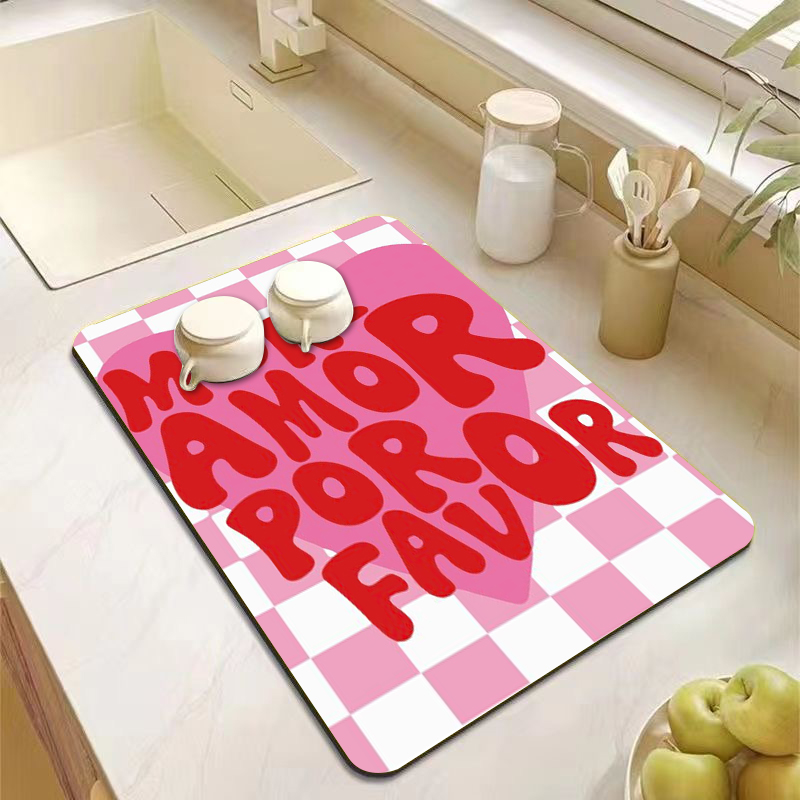 美的ピンクグリーンストライプキッチンカウンターマット装飾食器 - Bar Mat Rubber のレビューと価格