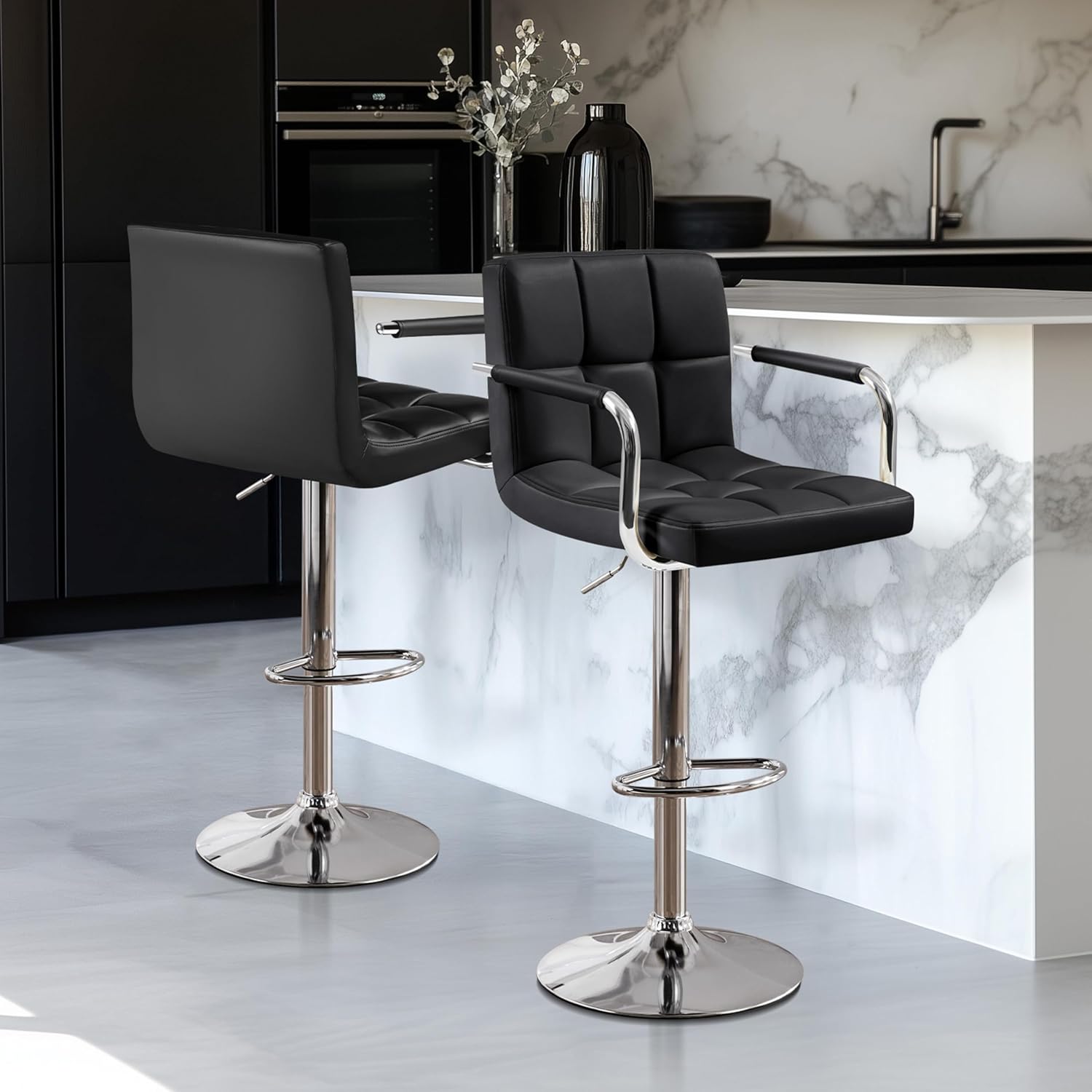 バースツール 2 個セット、PU レザー高さ調節可能な回転バ - Home Bar Stools のレビューと価格