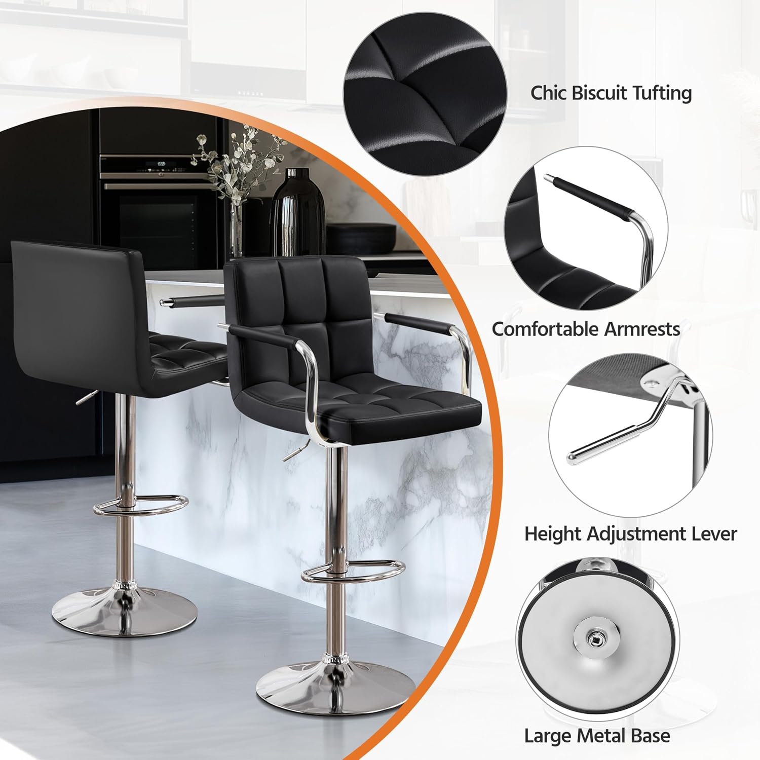 バースツール 2 個セット、PU レザー高さ調節可能な回転バ - Home Bar Stools のレビューと価格