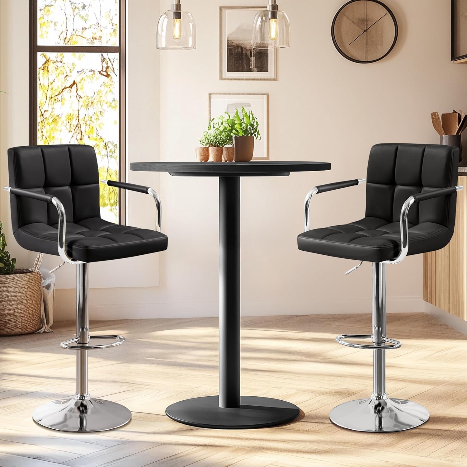 バースツール 2 個セット、PU レザー高さ調節可能な回転バ - Home Bar Stools のレビューと価格