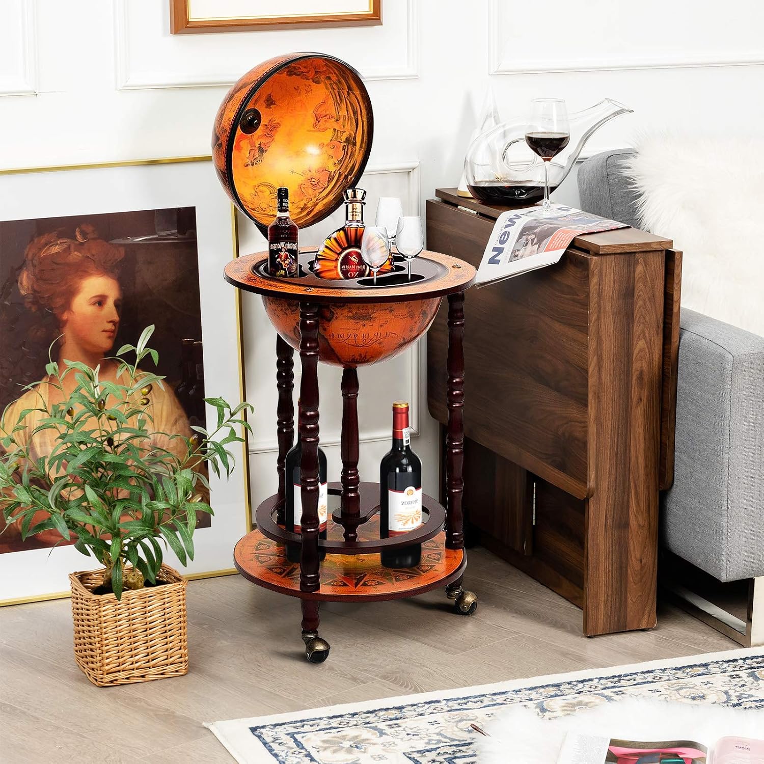 グローブバーカート、リキュールバーキャビネット、回転式ホイー - Home Bar Shelf のレビューと価格