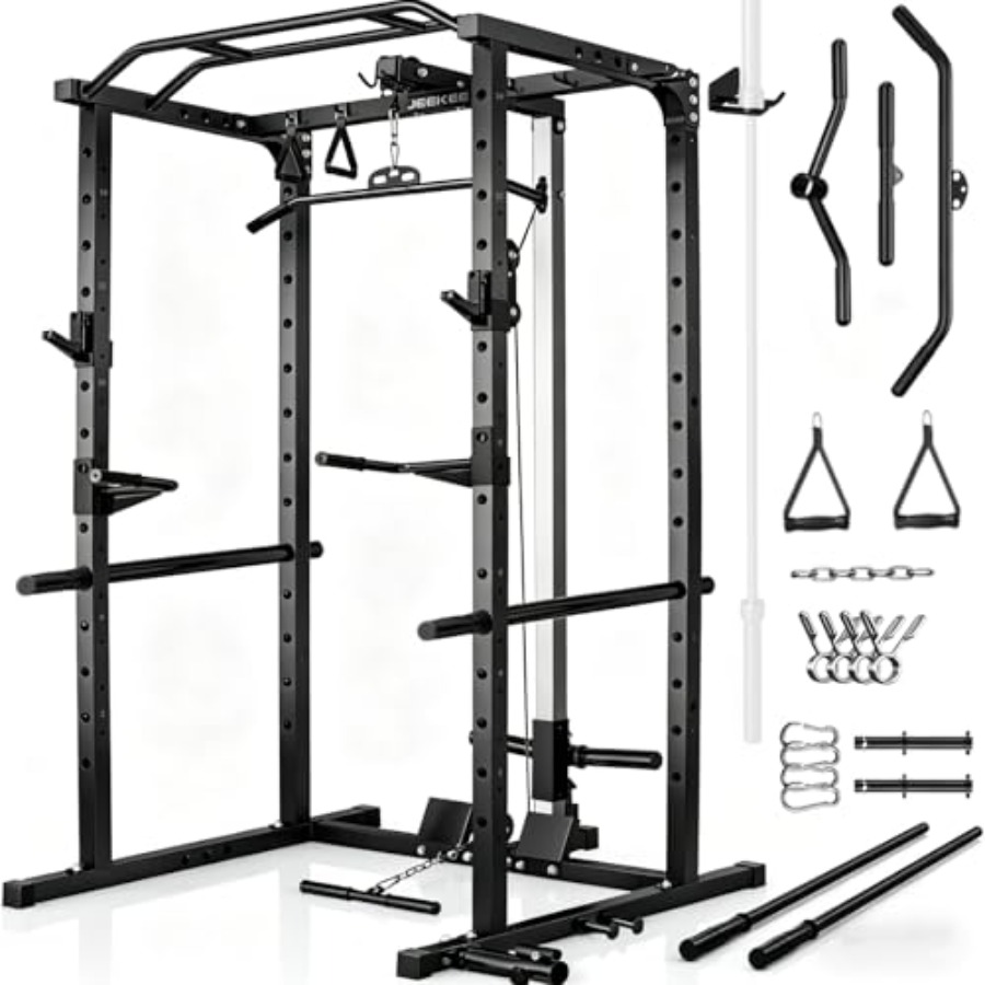 ホームジムパワーラック、ラットプルダウン付き、黒色スチール製 - Home Bar And Gym のレビューと価格