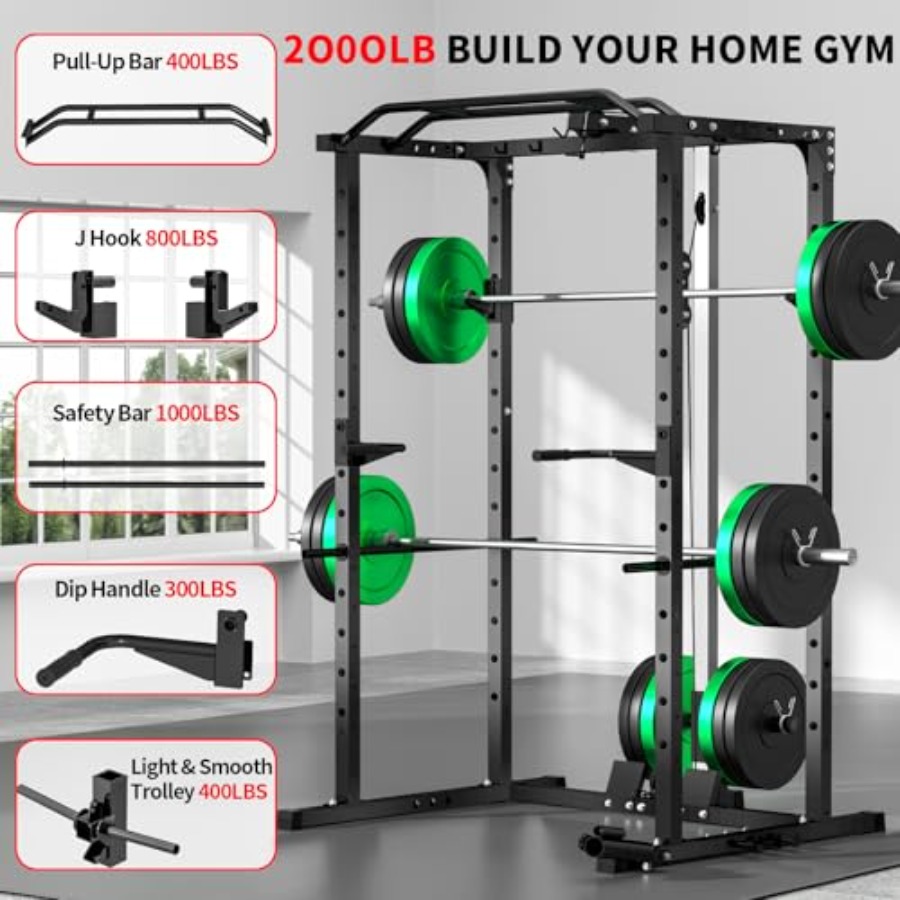 ホームジムパワーラック、ラットプルダウン付き、黒色スチール製 - Home Bar And Gym のレビューと価格
