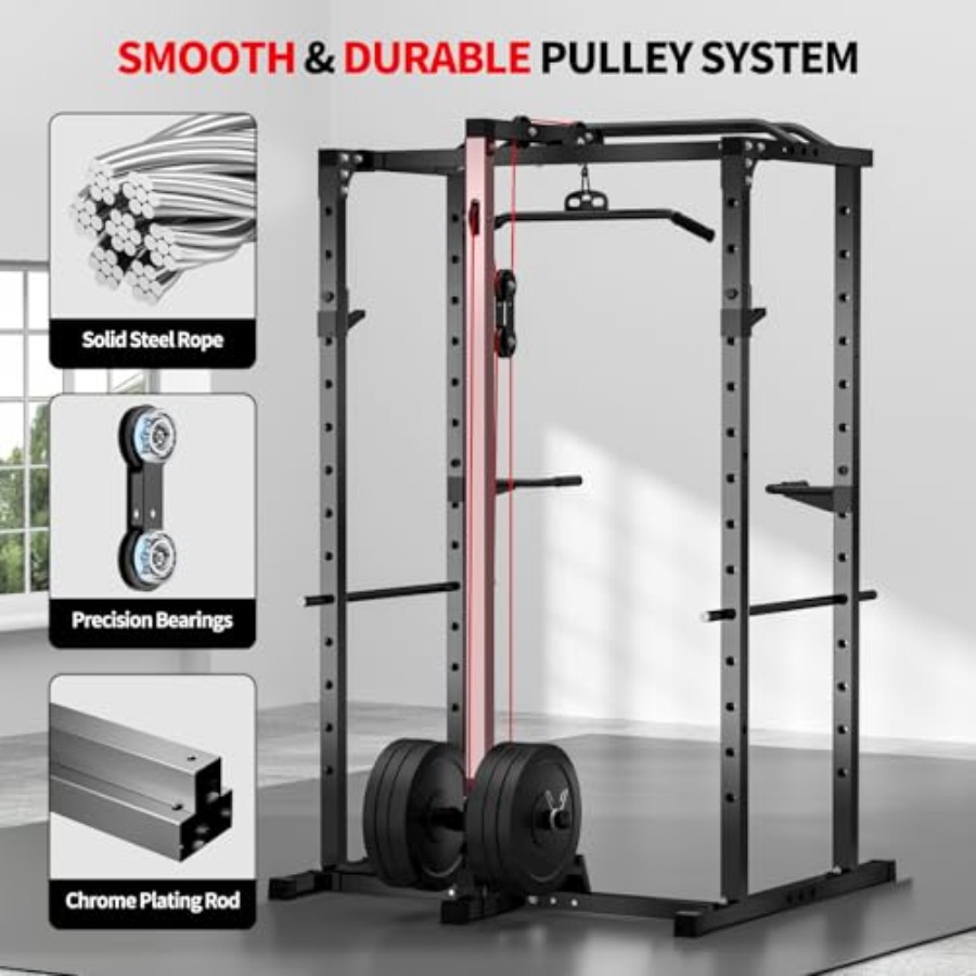 ホームジムパワーラック、ラットプルダウン付き、黒色スチール製 - Home Bar And Gym のレビューと価格