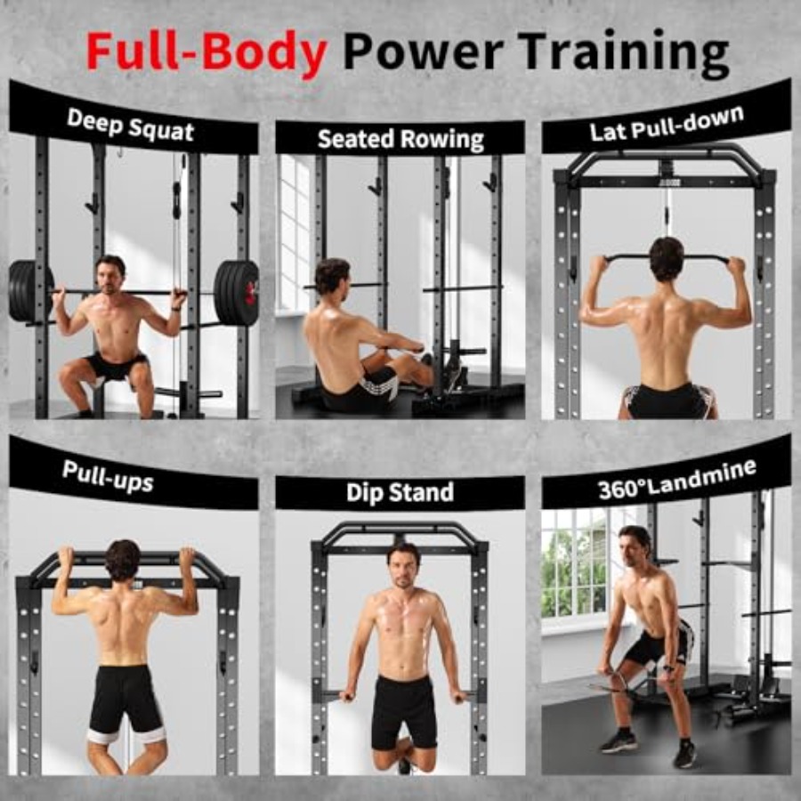 ホームジムパワーラック、ラットプルダウン付き、黒色スチール製 - Home Bar And Gym のレビューと価格