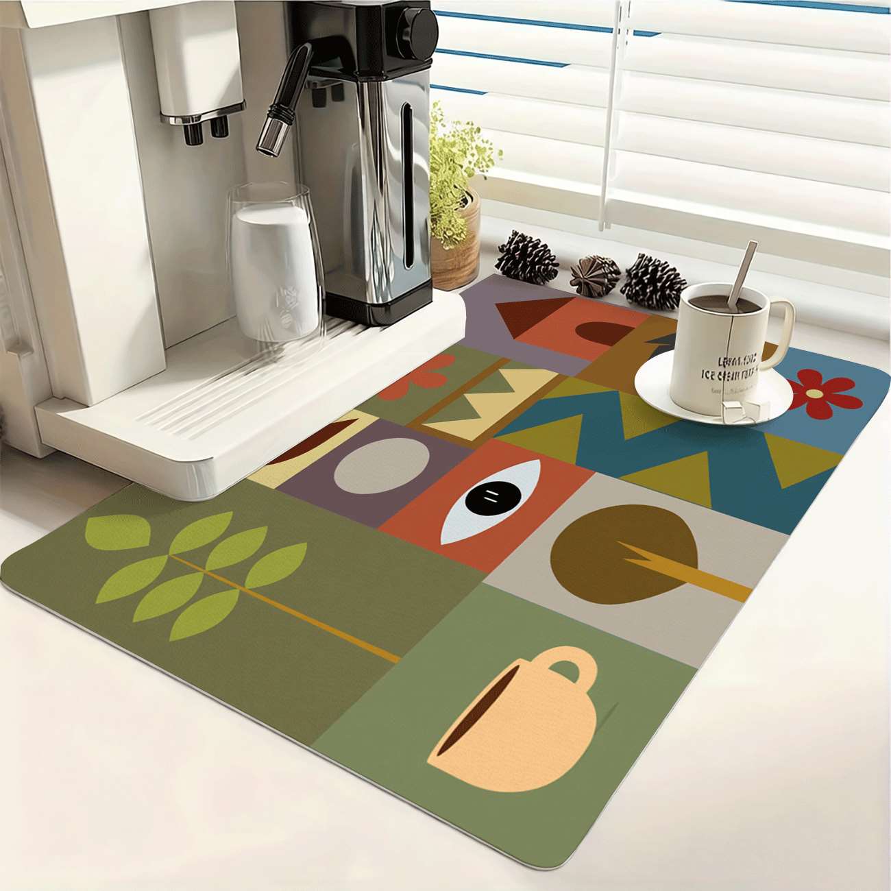 ミッドセンチュリーモダンな幾何学模様の吸水マット、滑り止め食 - Bar Mat Rubber のレビューと価格